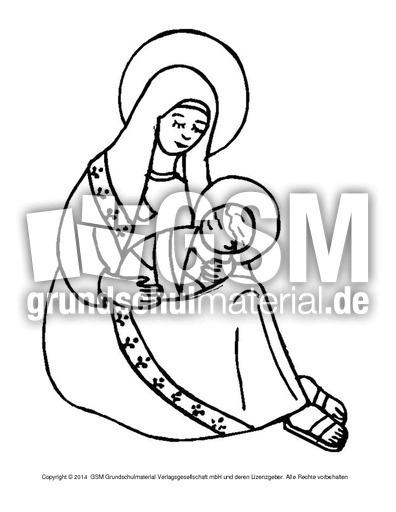 Ausmalbild-Maria-Jesus-3 - Religiöse Motive - Ausmalbilder